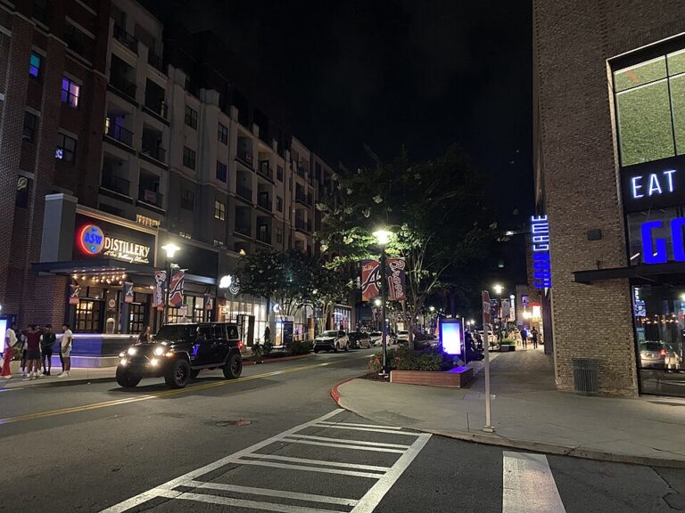 Image of Atlanta, GA at night. Referencing mobile service throughout the city